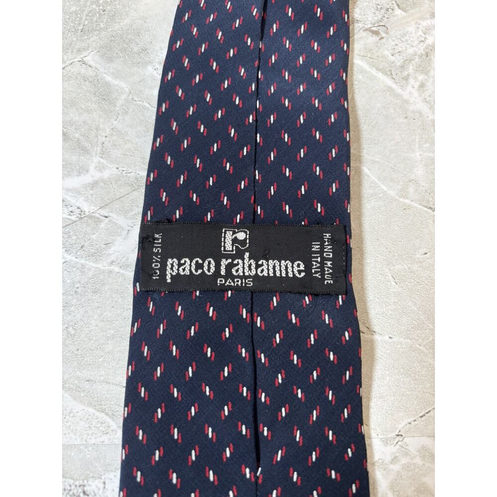 Vintage Paco Rabanne Paris Tie Navy Blue Woven Silk Necktie Men's Suit Accessory - Picture 2 of 5